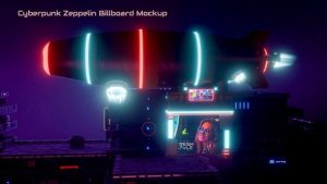 Cyberpunk Zeppelin Billboard Mockup