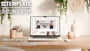 Laptop Screen Mockup | AE Template | Boho Rustical Room | 10 Scenes Set